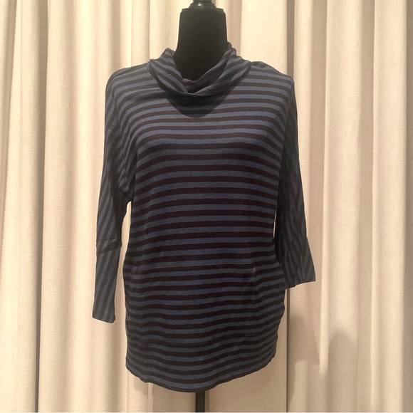 🏷️ Talbots Petites Cowl Neck Dolman Striped Kangaroo Pocket Top MP - Picture 1 of 6